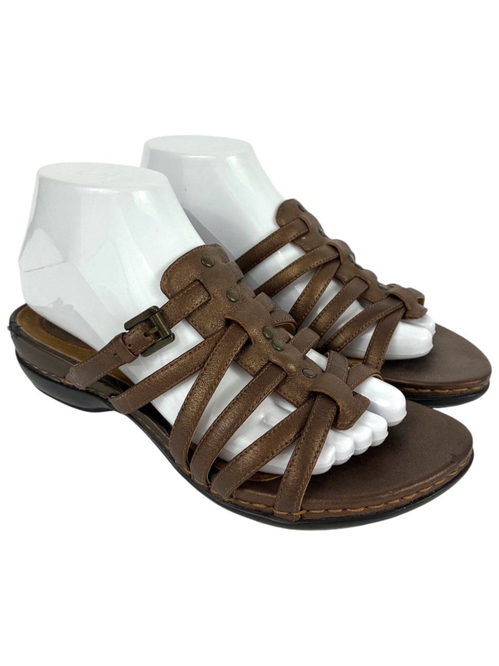 Clarks Leather Strappy Slide Sandals 7 Gladiator Brown Comfort Shoes Boho Hippie